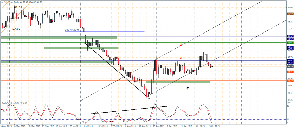 Crude Oil – Daily Chart: Watch support at $42.5