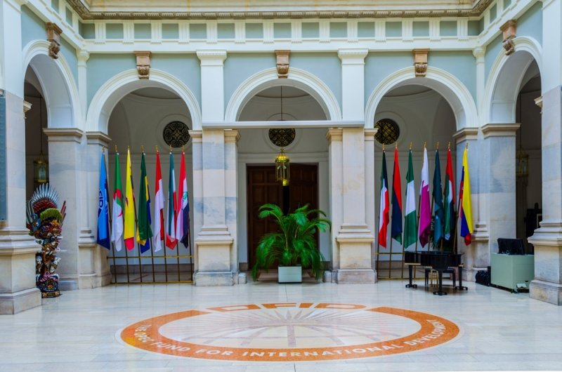 VIENNA, AUSTRIA, DECEMBER 19, 2015: view of the main lobby of the OFID - OPEC fund for international development