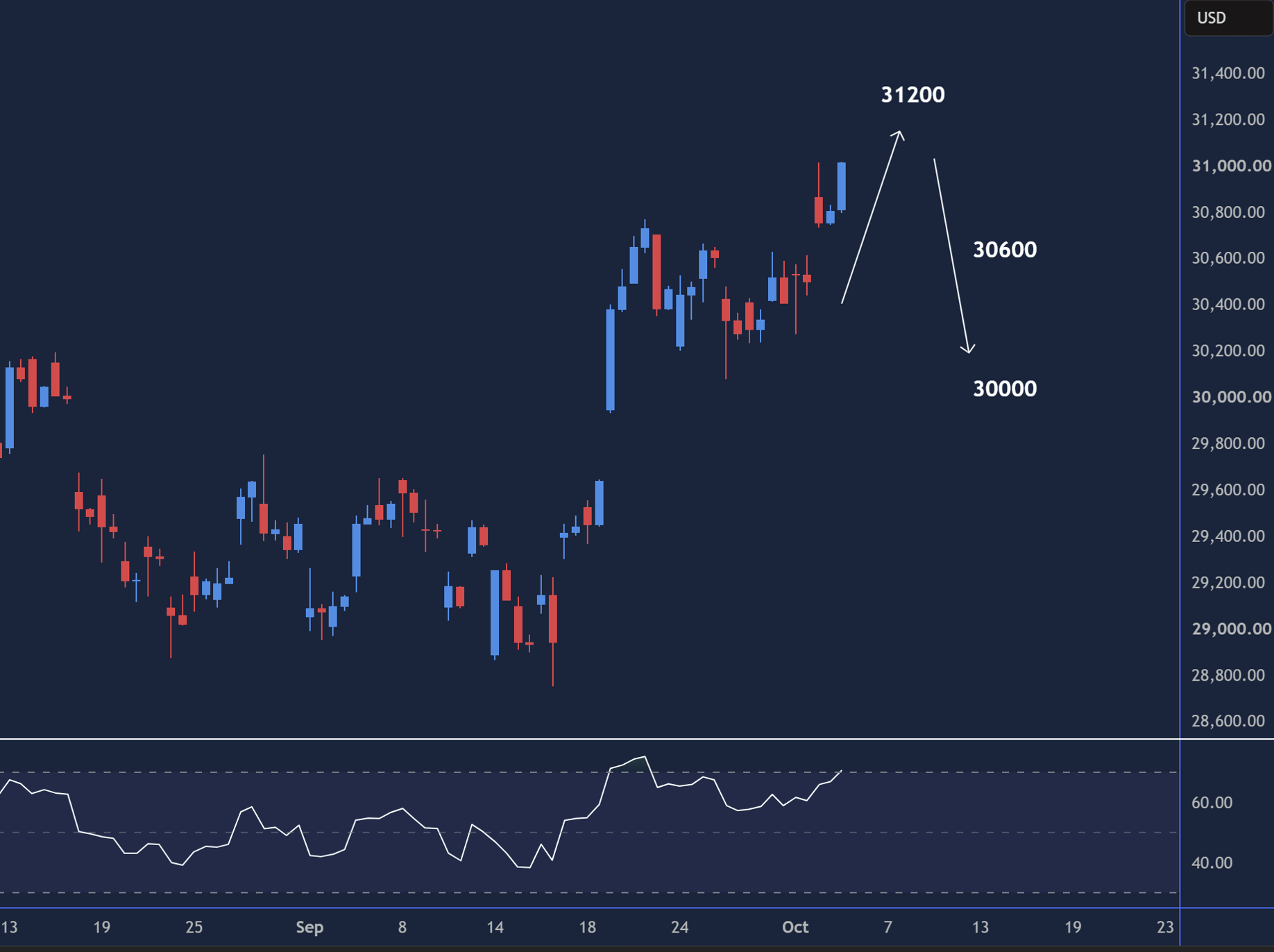 NAS100 intraday chart displaying price trends and key support and resistance levels.