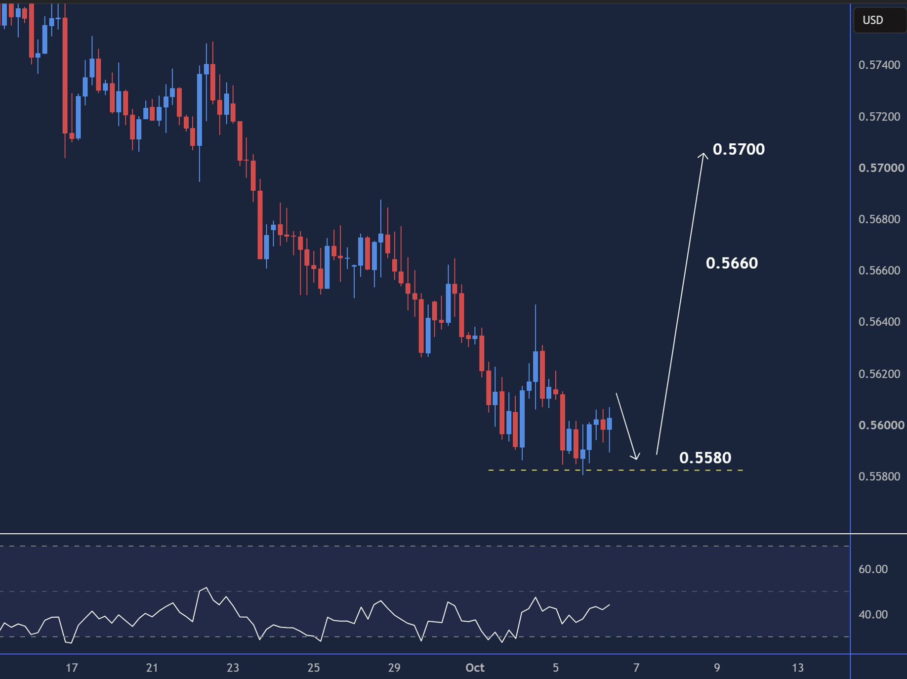 NZDUSD intraday chart displaying price trends and key support and resistance levels.